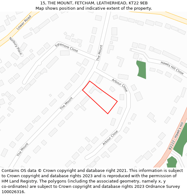 15, THE MOUNT, FETCHAM, LEATHERHEAD, KT22 9EB: Location map and indicative extent of plot