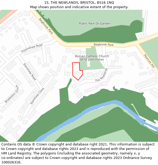 15, THE NEWLANDS, BRISTOL, BS16 1NQ: Location map and indicative extent of plot