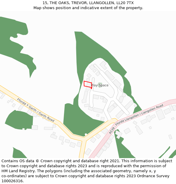 15, THE OAKS, TREVOR, LLANGOLLEN, LL20 7TX: Location map and indicative extent of plot