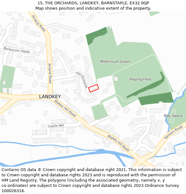 15, THE ORCHARDS, LANDKEY, BARNSTAPLE, EX32 0QP: Location map and indicative extent of plot