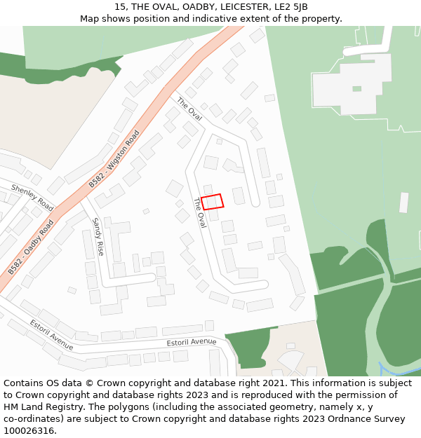 15, THE OVAL, OADBY, LEICESTER, LE2 5JB: Location map and indicative extent of plot