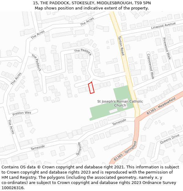 15, THE PADDOCK, STOKESLEY, MIDDLESBROUGH, TS9 5PN: Location map and indicative extent of plot