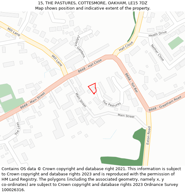 15, THE PASTURES, COTTESMORE, OAKHAM, LE15 7DZ: Location map and indicative extent of plot