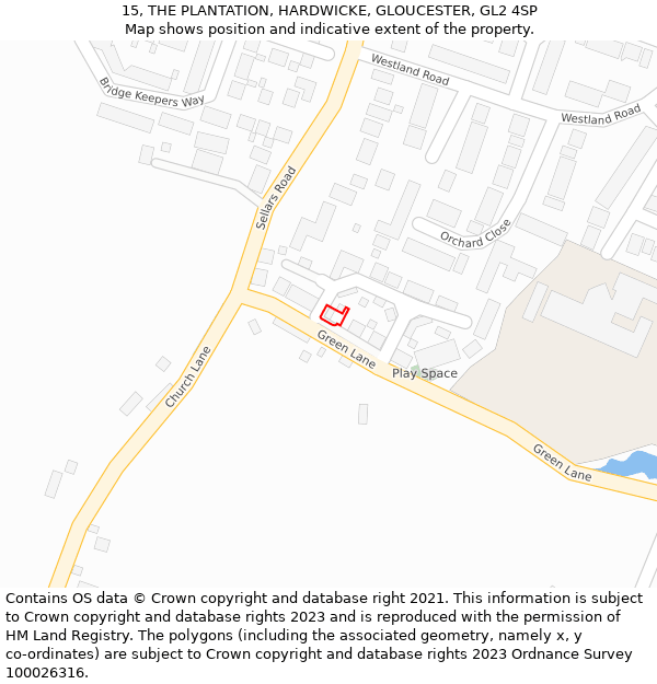 15, THE PLANTATION, HARDWICKE, GLOUCESTER, GL2 4SP: Location map and indicative extent of plot