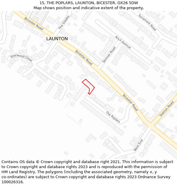 15, THE POPLARS, LAUNTON, BICESTER, OX26 5DW: Location map and indicative extent of plot