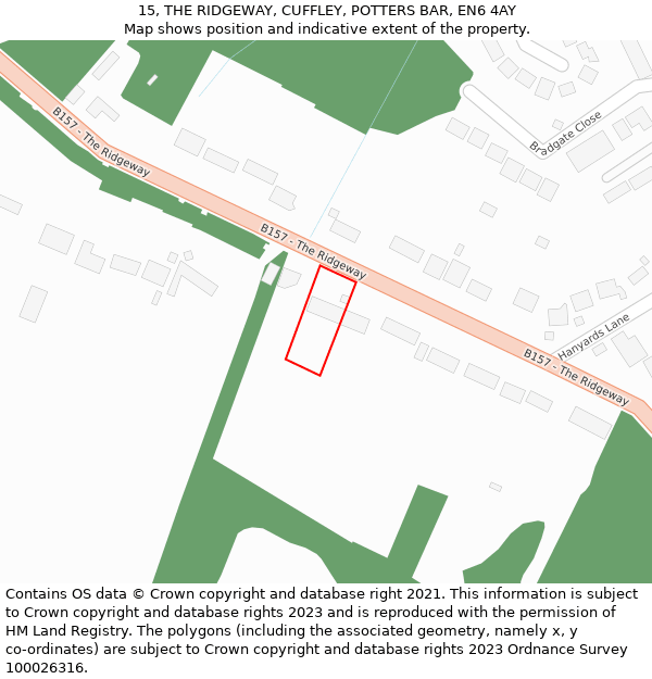 15, THE RIDGEWAY, CUFFLEY, POTTERS BAR, EN6 4AY: Location map and indicative extent of plot