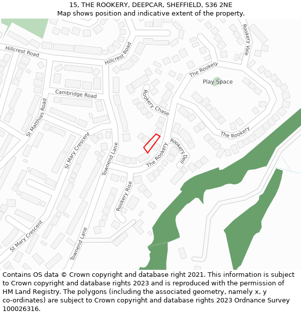 15, THE ROOKERY, DEEPCAR, SHEFFIELD, S36 2NE: Location map and indicative extent of plot