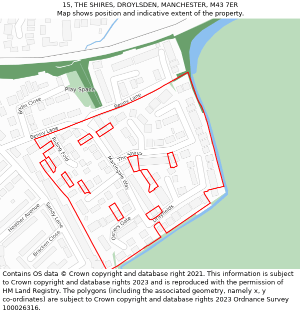 15, THE SHIRES, DROYLSDEN, MANCHESTER, M43 7ER: Location map and indicative extent of plot