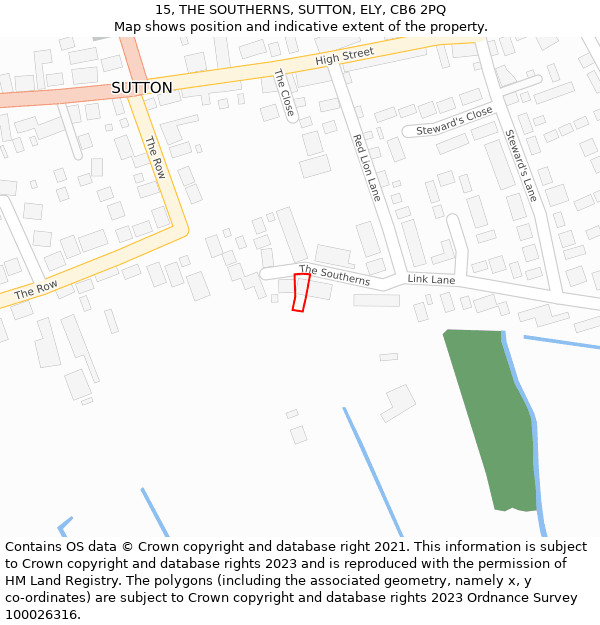 15, THE SOUTHERNS, SUTTON, ELY, CB6 2PQ: Location map and indicative extent of plot