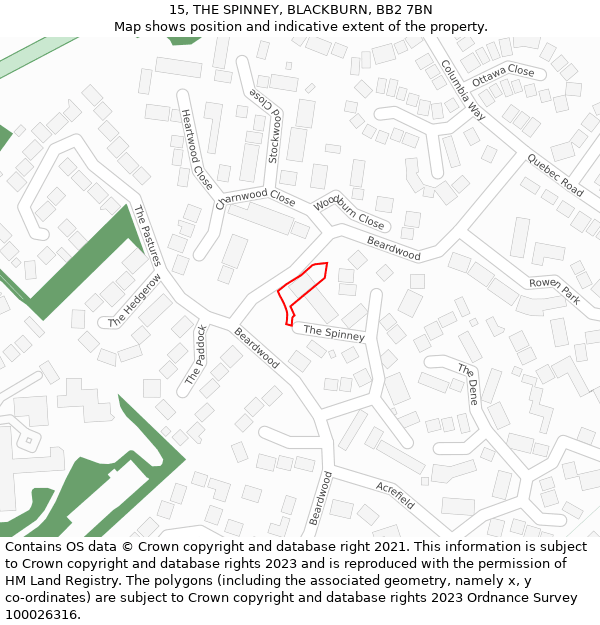 15, THE SPINNEY, BLACKBURN, BB2 7BN: Location map and indicative extent of plot