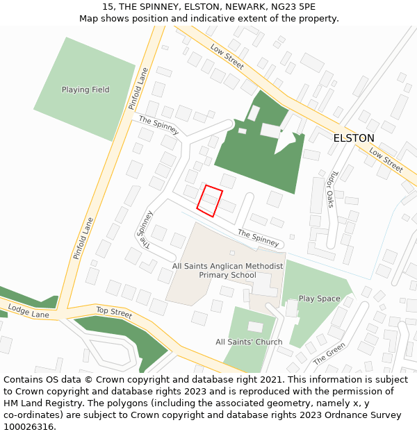 15, THE SPINNEY, ELSTON, NEWARK, NG23 5PE: Location map and indicative extent of plot