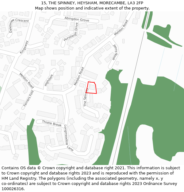 15, THE SPINNEY, HEYSHAM, MORECAMBE, LA3 2FP: Location map and indicative extent of plot