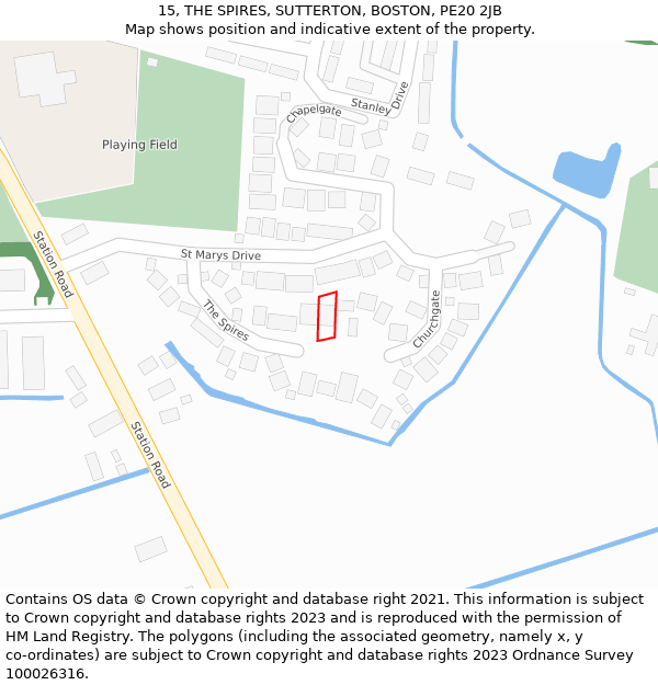 15, THE SPIRES, SUTTERTON, BOSTON, PE20 2JB: Location map and indicative extent of plot