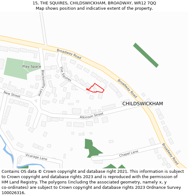 15, THE SQUIRES, CHILDSWICKHAM, BROADWAY, WR12 7QQ: Location map and indicative extent of plot