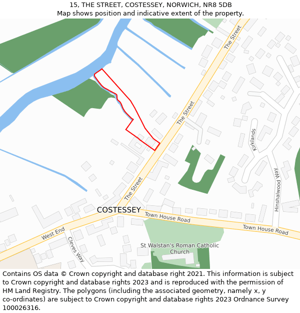 15, THE STREET, COSTESSEY, NORWICH, NR8 5DB: Location map and indicative extent of plot