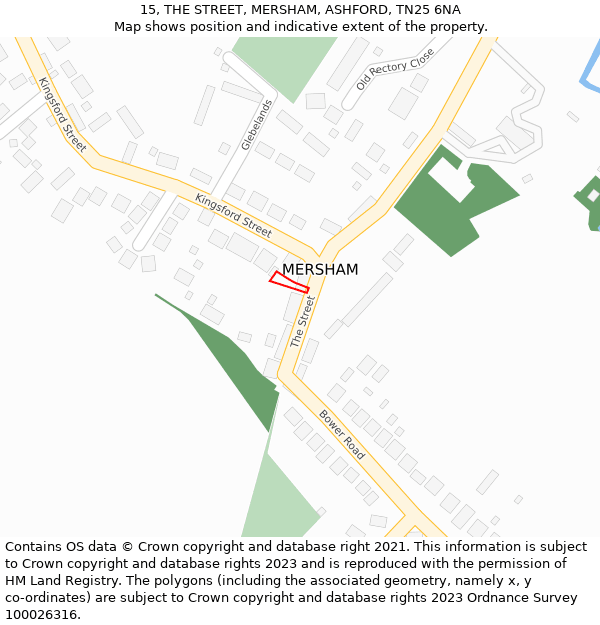 15, THE STREET, MERSHAM, ASHFORD, TN25 6NA: Location map and indicative extent of plot