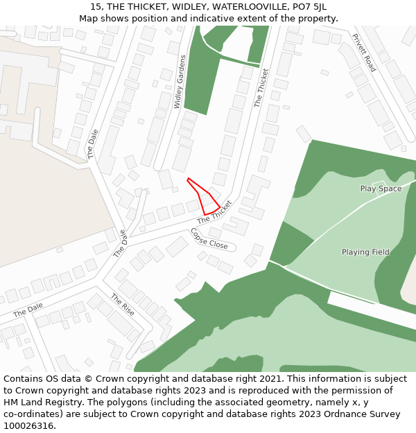 15, THE THICKET, WIDLEY, WATERLOOVILLE, PO7 5JL: Location map and indicative extent of plot