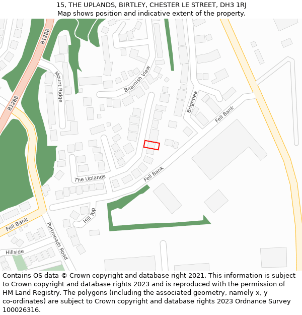 15, THE UPLANDS, BIRTLEY, CHESTER LE STREET, DH3 1RJ: Location map and indicative extent of plot