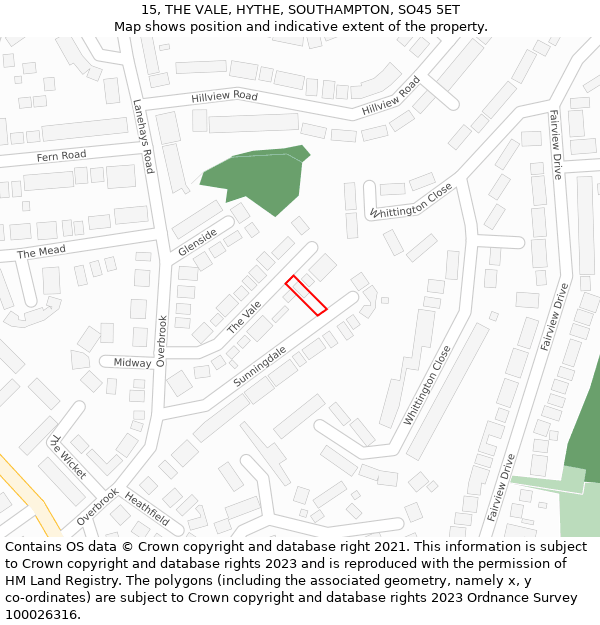 15, THE VALE, HYTHE, SOUTHAMPTON, SO45 5ET: Location map and indicative extent of plot