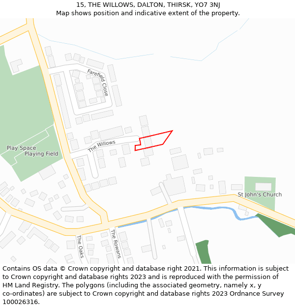 15, THE WILLOWS, DALTON, THIRSK, YO7 3NJ: Location map and indicative extent of plot