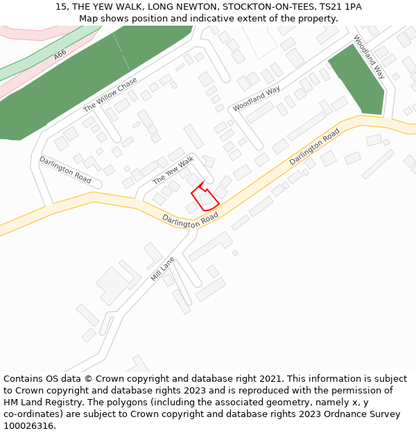 15, THE YEW WALK, LONG NEWTON, STOCKTON-ON-TEES, TS21 1PA: Location map and indicative extent of plot