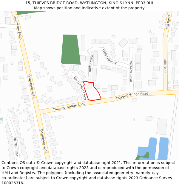 15, THIEVES BRIDGE ROAD, WATLINGTON, KING'S LYNN, PE33 0HL: Location map and indicative extent of plot