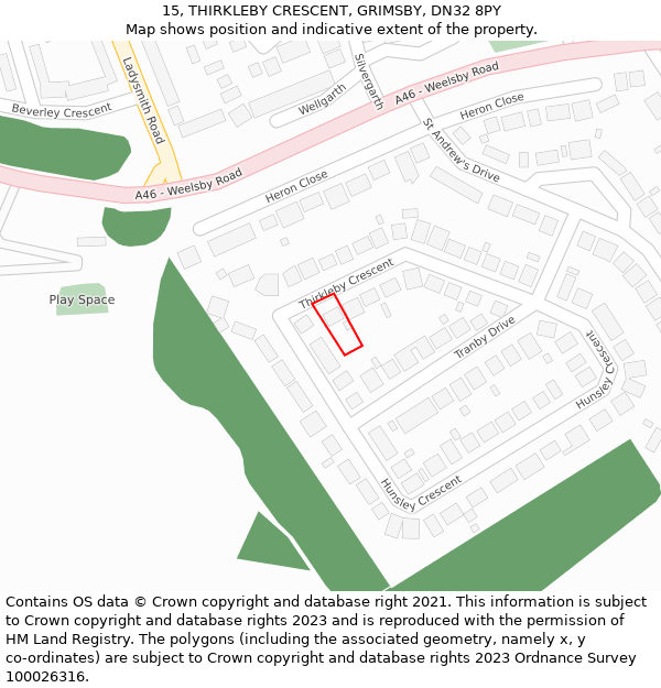 15, THIRKLEBY CRESCENT, GRIMSBY, DN32 8PY: Location map and indicative extent of plot