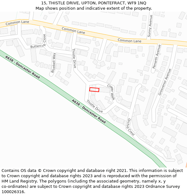 15, THISTLE DRIVE, UPTON, PONTEFRACT, WF9 1NQ: Location map and indicative extent of plot