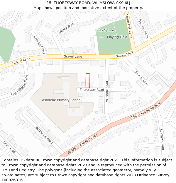 15, THORESWAY ROAD, WILMSLOW, SK9 6LJ: Location map and indicative extent of plot