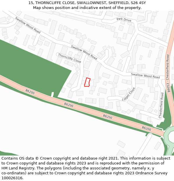 15, THORNCLIFFE CLOSE, SWALLOWNEST, SHEFFIELD, S26 4SY: Location map and indicative extent of plot