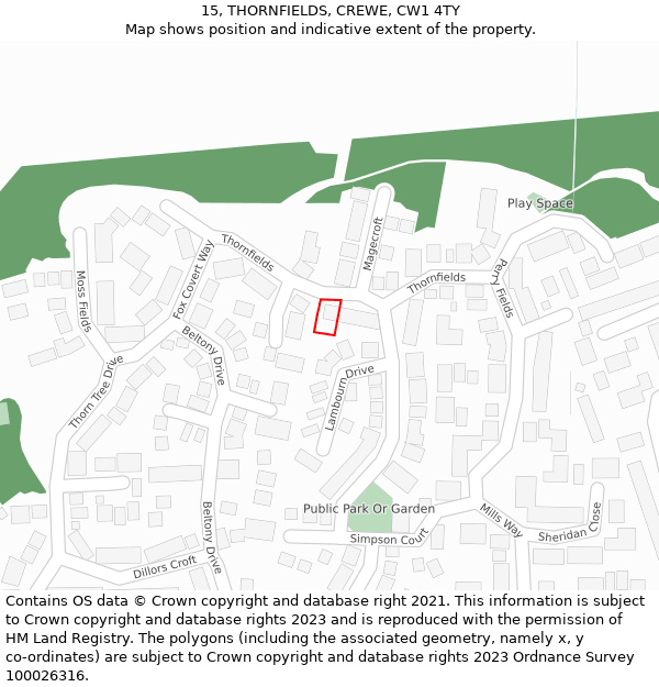 15, THORNFIELDS, CREWE, CW1 4TY: Location map and indicative extent of plot