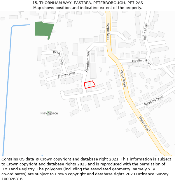 15, THORNHAM WAY, EASTREA, PETERBOROUGH, PE7 2AS: Location map and indicative extent of plot