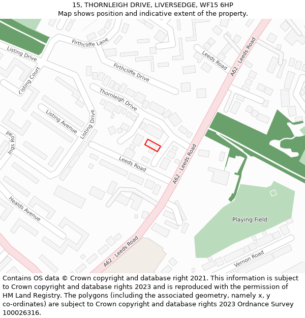 15, THORNLEIGH DRIVE, LIVERSEDGE, WF15 6HP: Location map and indicative extent of plot