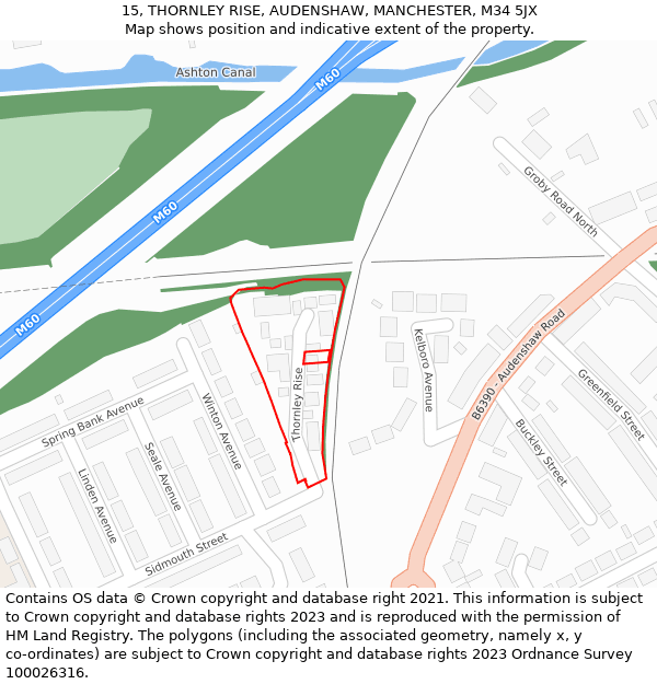 15, THORNLEY RISE, AUDENSHAW, MANCHESTER, M34 5JX: Location map and indicative extent of plot