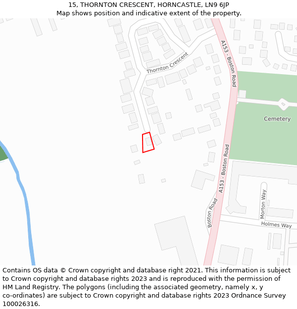 15, THORNTON CRESCENT, HORNCASTLE, LN9 6JP: Location map and indicative extent of plot