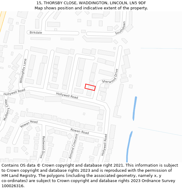 15, THORSBY CLOSE, WADDINGTON, LINCOLN, LN5 9DF: Location map and indicative extent of plot