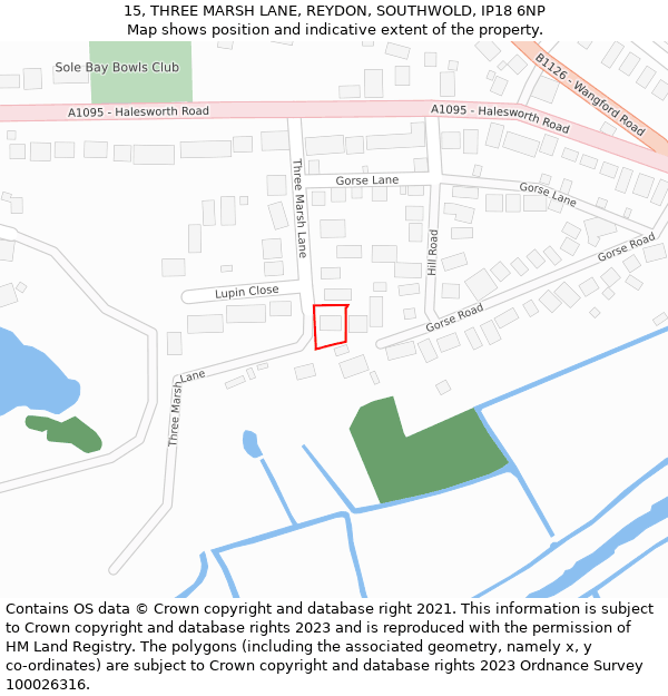 15, THREE MARSH LANE, REYDON, SOUTHWOLD, IP18 6NP: Location map and indicative extent of plot