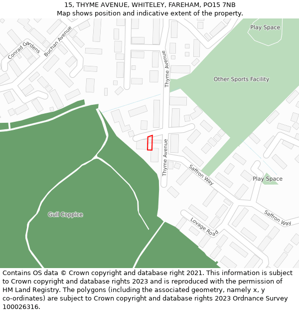 15, THYME AVENUE, WHITELEY, FAREHAM, PO15 7NB: Location map and indicative extent of plot