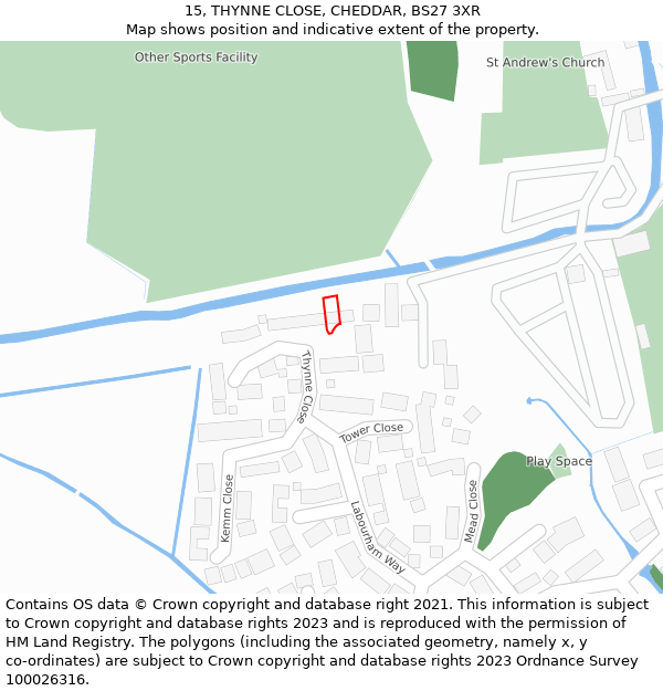 15, THYNNE CLOSE, CHEDDAR, BS27 3XR: Location map and indicative extent of plot