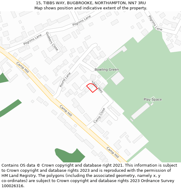 15, TIBBS WAY, BUGBROOKE, NORTHAMPTON, NN7 3RU: Location map and indicative extent of plot