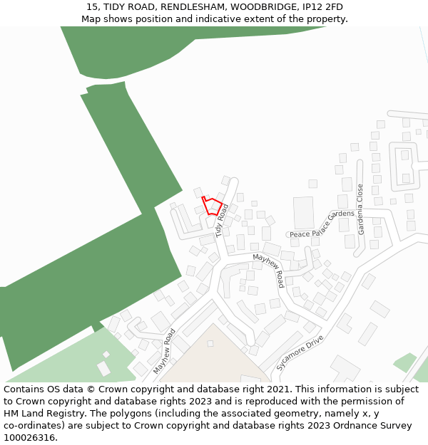 15, TIDY ROAD, RENDLESHAM, WOODBRIDGE, IP12 2FD: Location map and indicative extent of plot