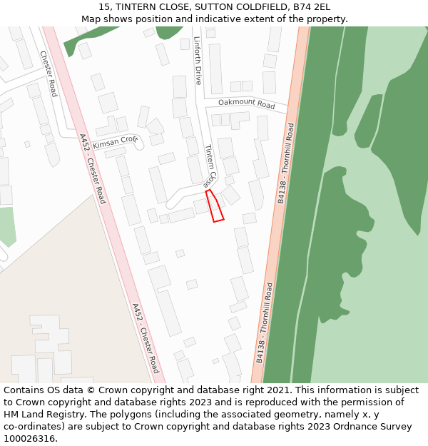 15, TINTERN CLOSE, SUTTON COLDFIELD, B74 2EL: Location map and indicative extent of plot