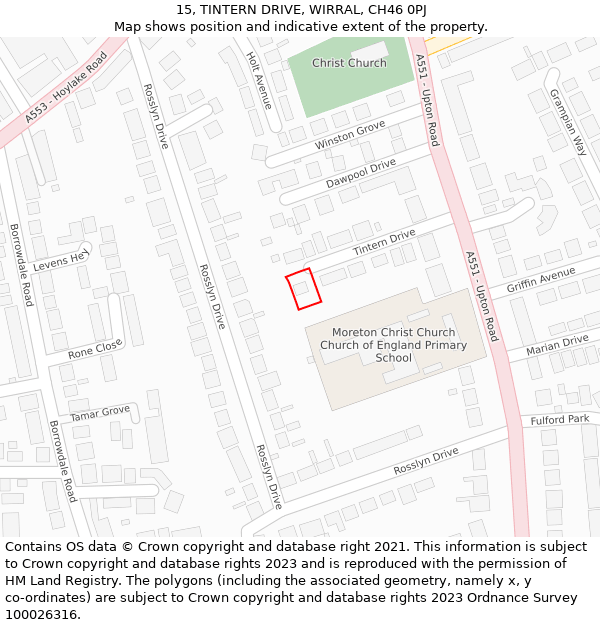 15, TINTERN DRIVE, WIRRAL, CH46 0PJ: Location map and indicative extent of plot