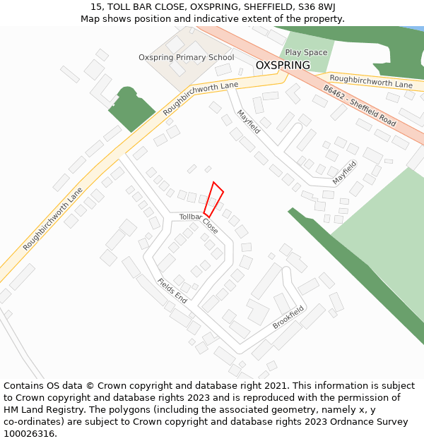15, TOLL BAR CLOSE, OXSPRING, SHEFFIELD, S36 8WJ: Location map and indicative extent of plot