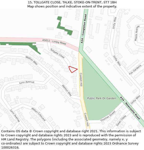 15, TOLLGATE CLOSE, TALKE, STOKE-ON-TRENT, ST7 1BH: Location map and indicative extent of plot