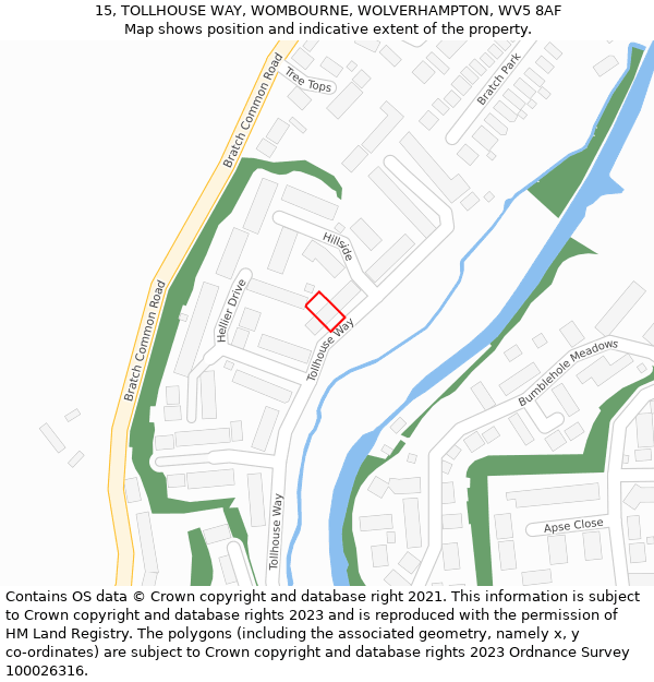 15, TOLLHOUSE WAY, WOMBOURNE, WOLVERHAMPTON, WV5 8AF: Location map and indicative extent of plot