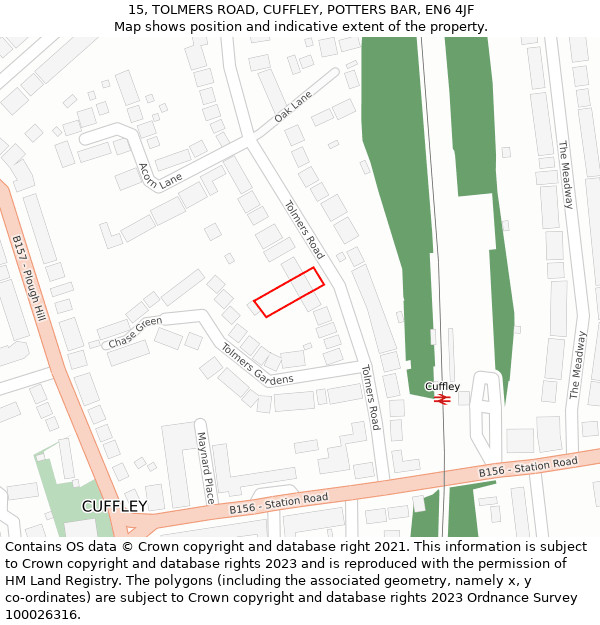 15, TOLMERS ROAD, CUFFLEY, POTTERS BAR, EN6 4JF: Location map and indicative extent of plot