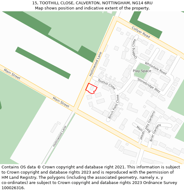 15, TOOTHILL CLOSE, CALVERTON, NOTTINGHAM, NG14 6RU: Location map and indicative extent of plot