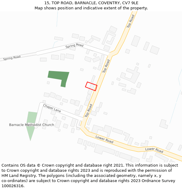 15, TOP ROAD, BARNACLE, COVENTRY, CV7 9LE: Location map and indicative extent of plot