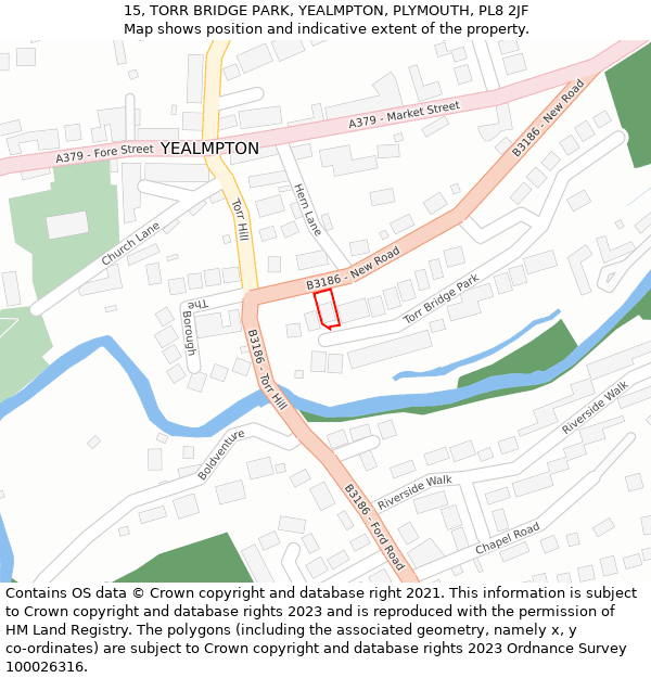 15, TORR BRIDGE PARK, YEALMPTON, PLYMOUTH, PL8 2JF: Location map and indicative extent of plot